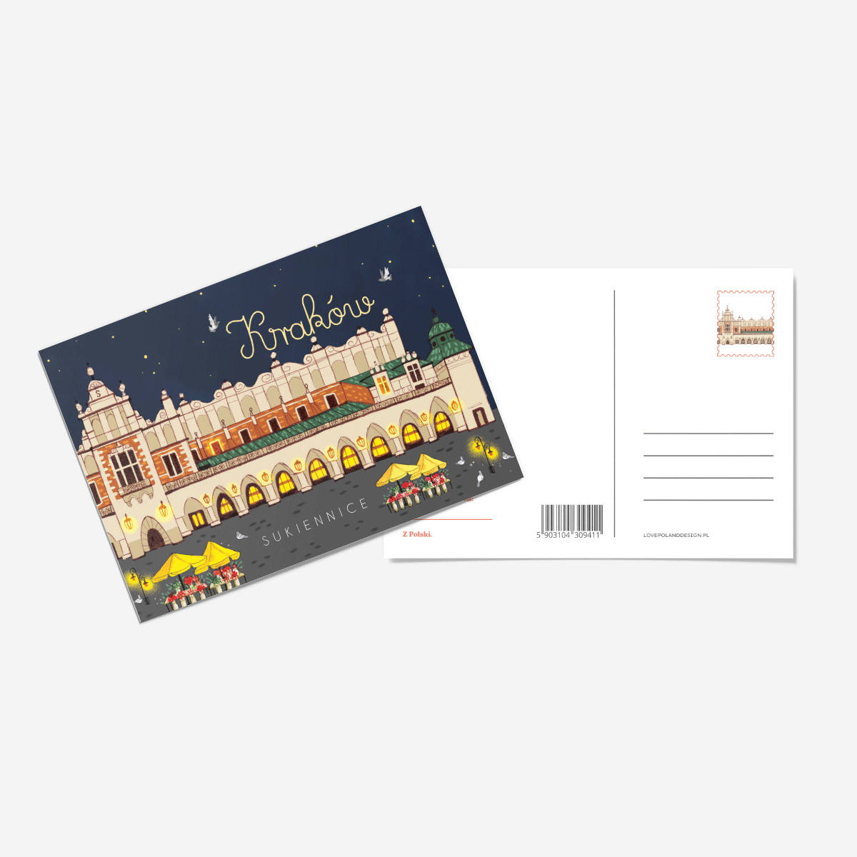 Pocztówka Kraków Sukiennice Noc